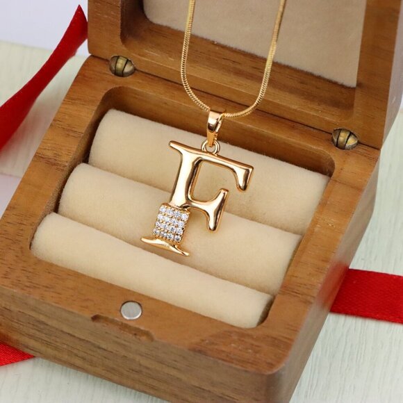 "Rose Gold F Initial Pendant with Crystal Accents for Women & Girls, XPPT1417 - Picture 9 of 13